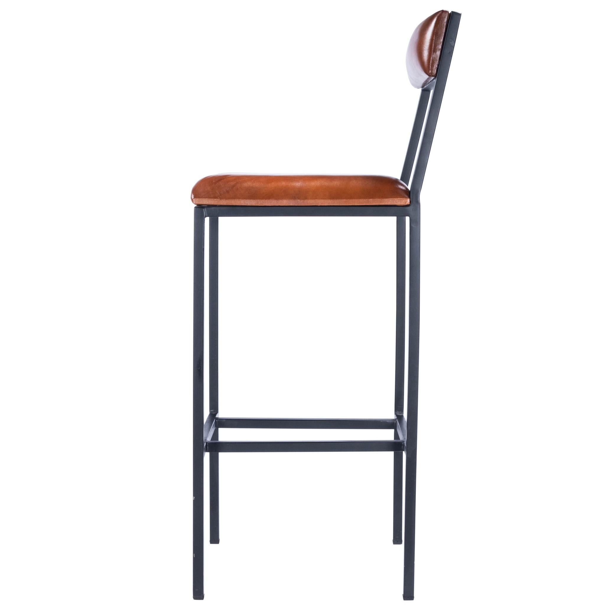 Classic Leather and Metal Bar Stool