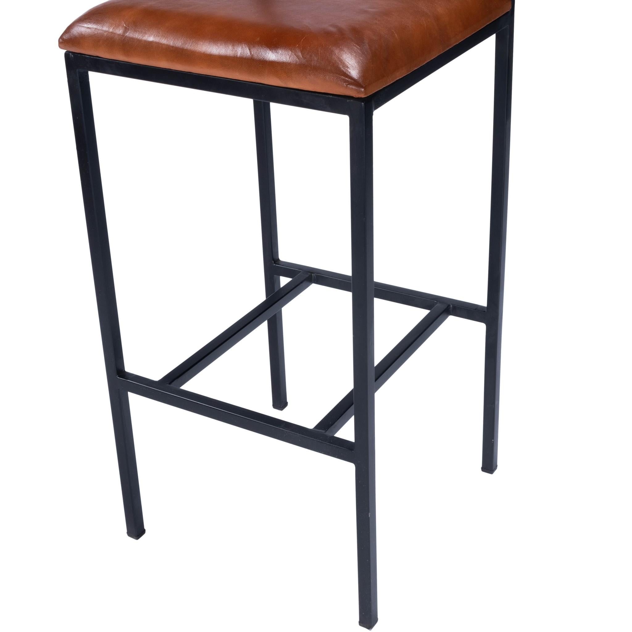 Classic Leather and Metal Bar Stool