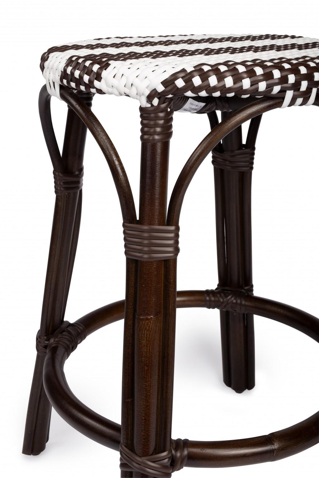 Dark Brown and White Rattan Counter Stool