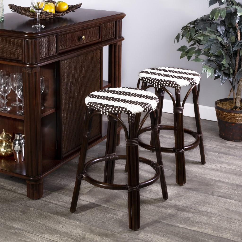 Dark Brown and White Rattan Counter Stool