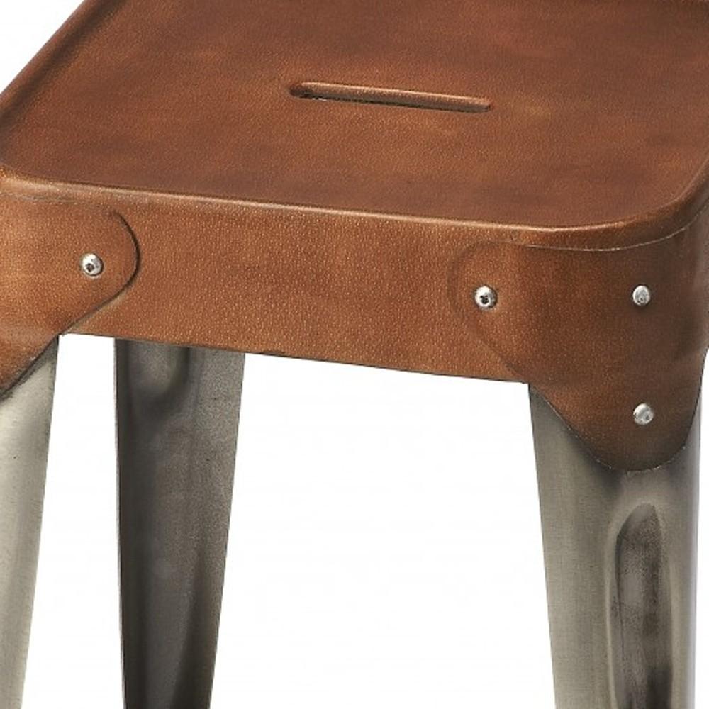 Brown Leather Counter Stool