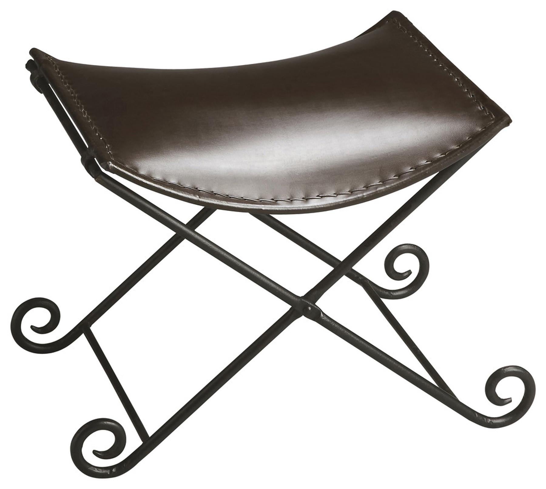 Dark Brown Leather and Metal Stool