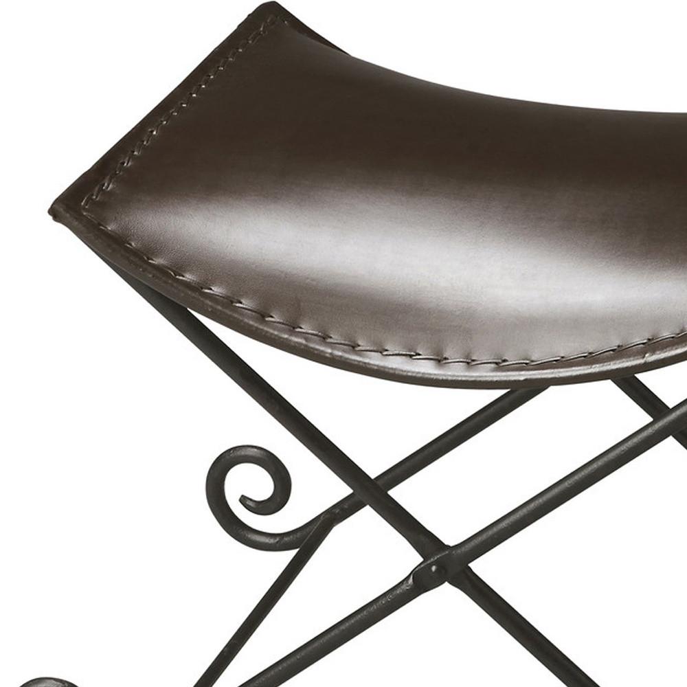 Dark Brown Leather and Metal Stool