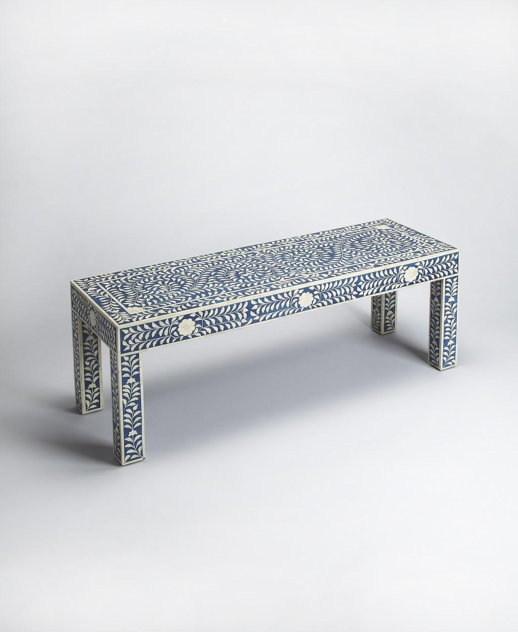 Blue and Ivory Bone Inlay Bench