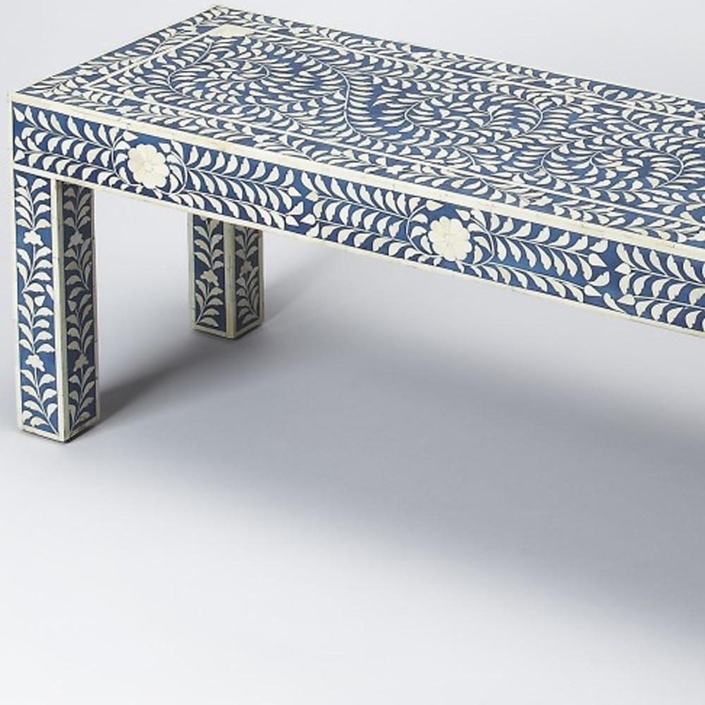 Blue and Ivory Bone Inlay Bench