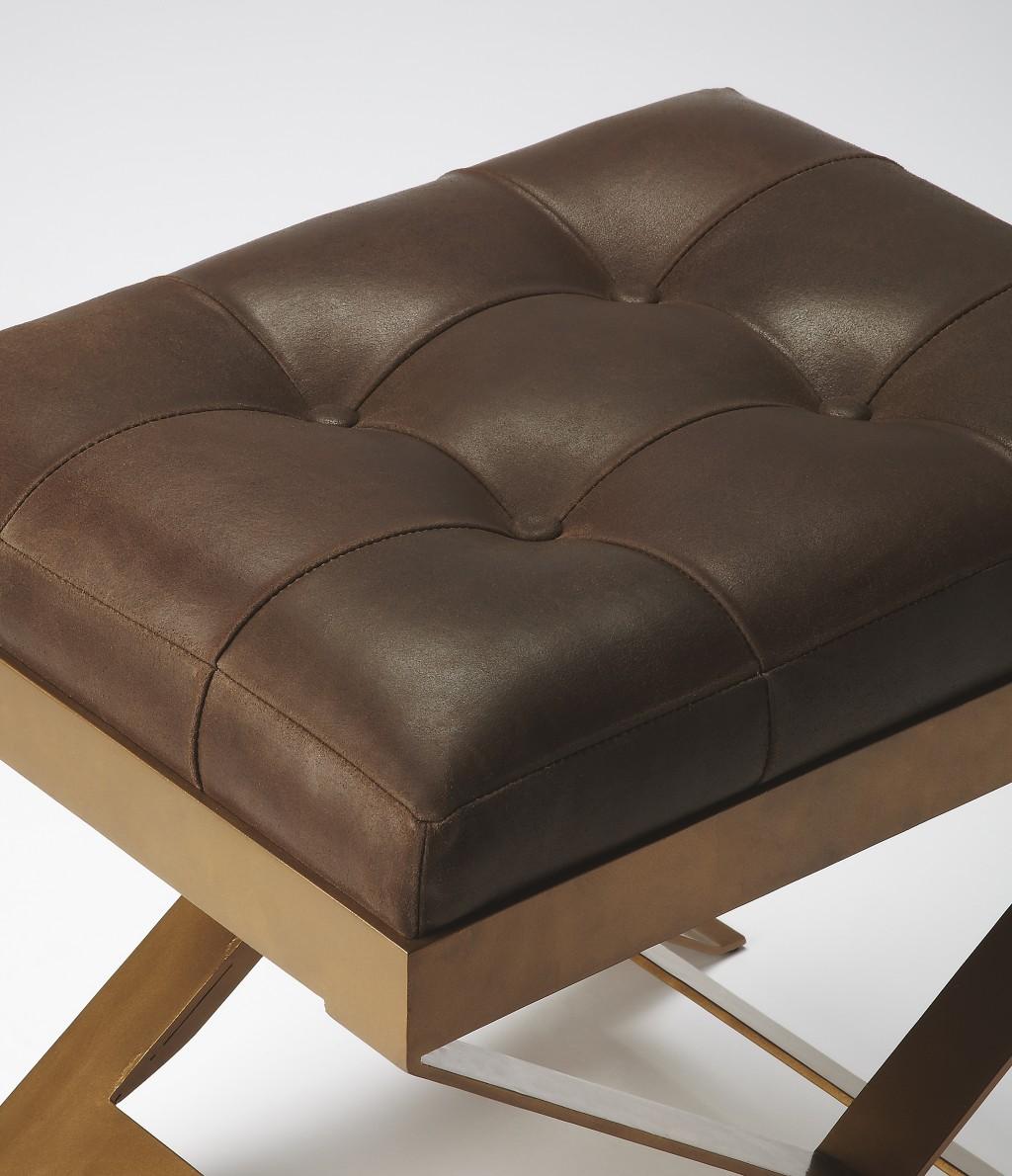 Medium Brown Tufted Leather Stool