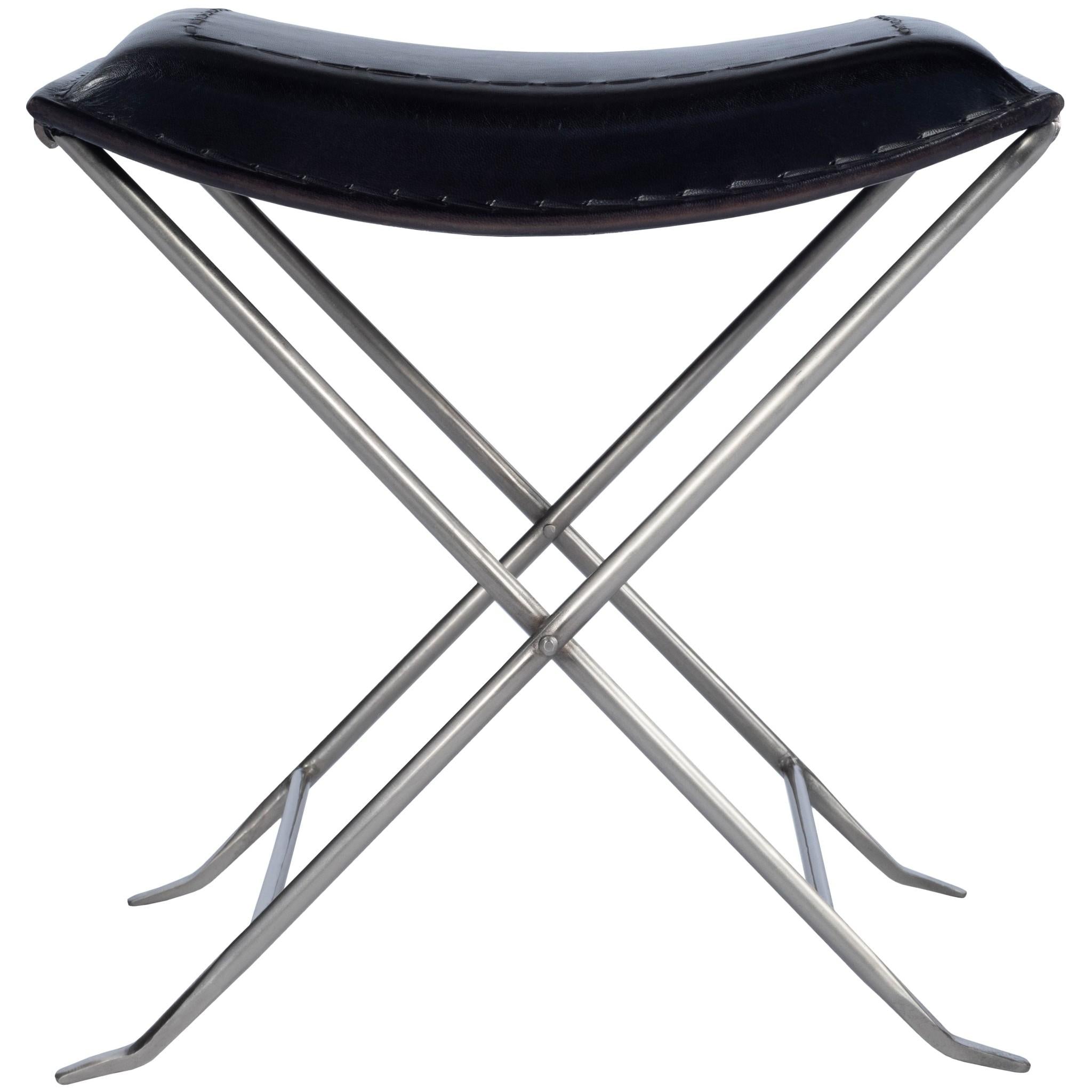 Modern Black Leather Stool