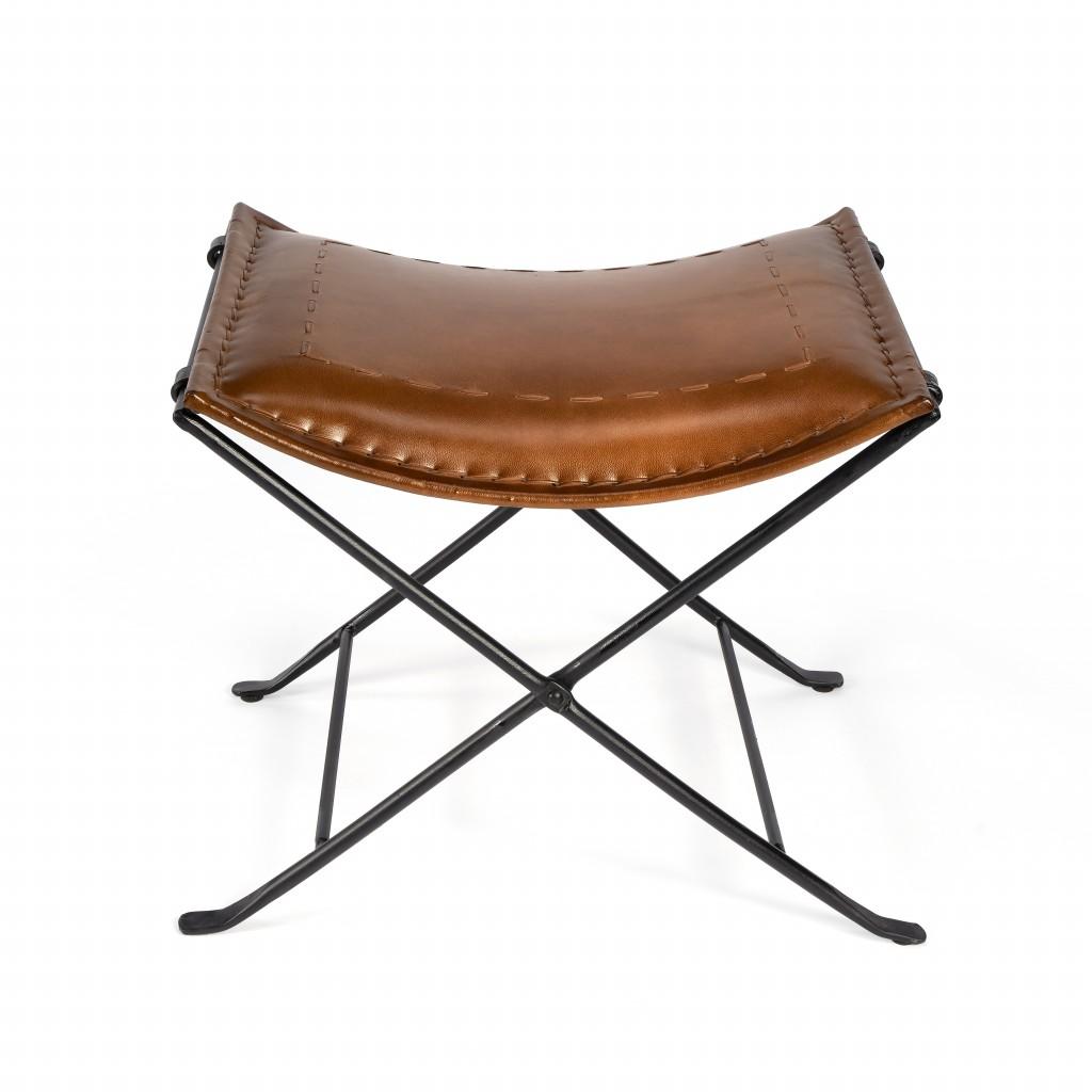 Foldable Brown Leather Stool