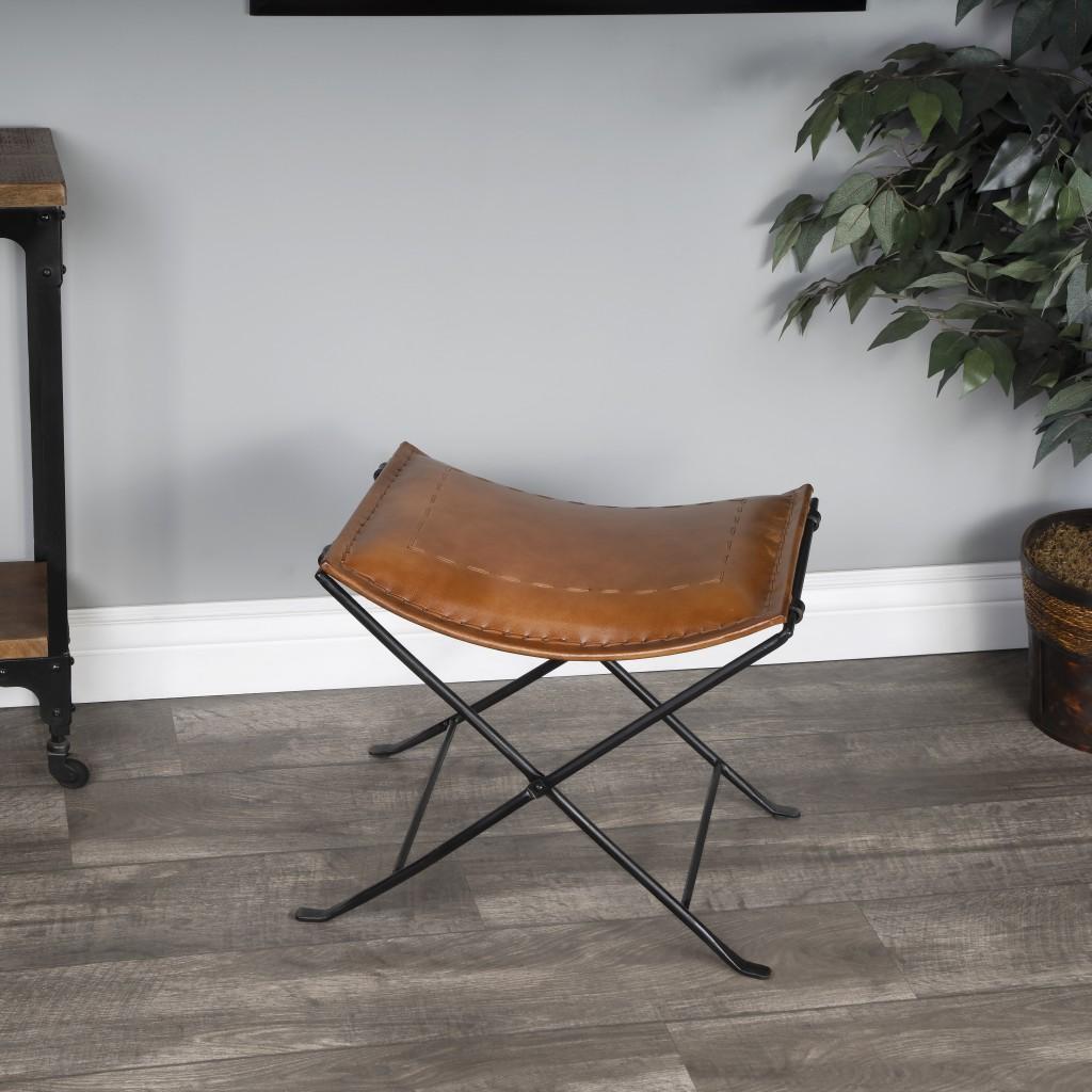 Foldable Brown Leather Stool