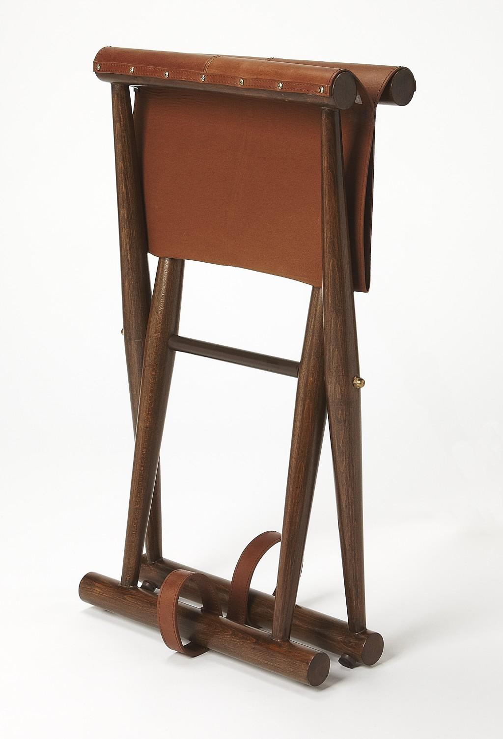 Brown Wood and Leather Portable Stool