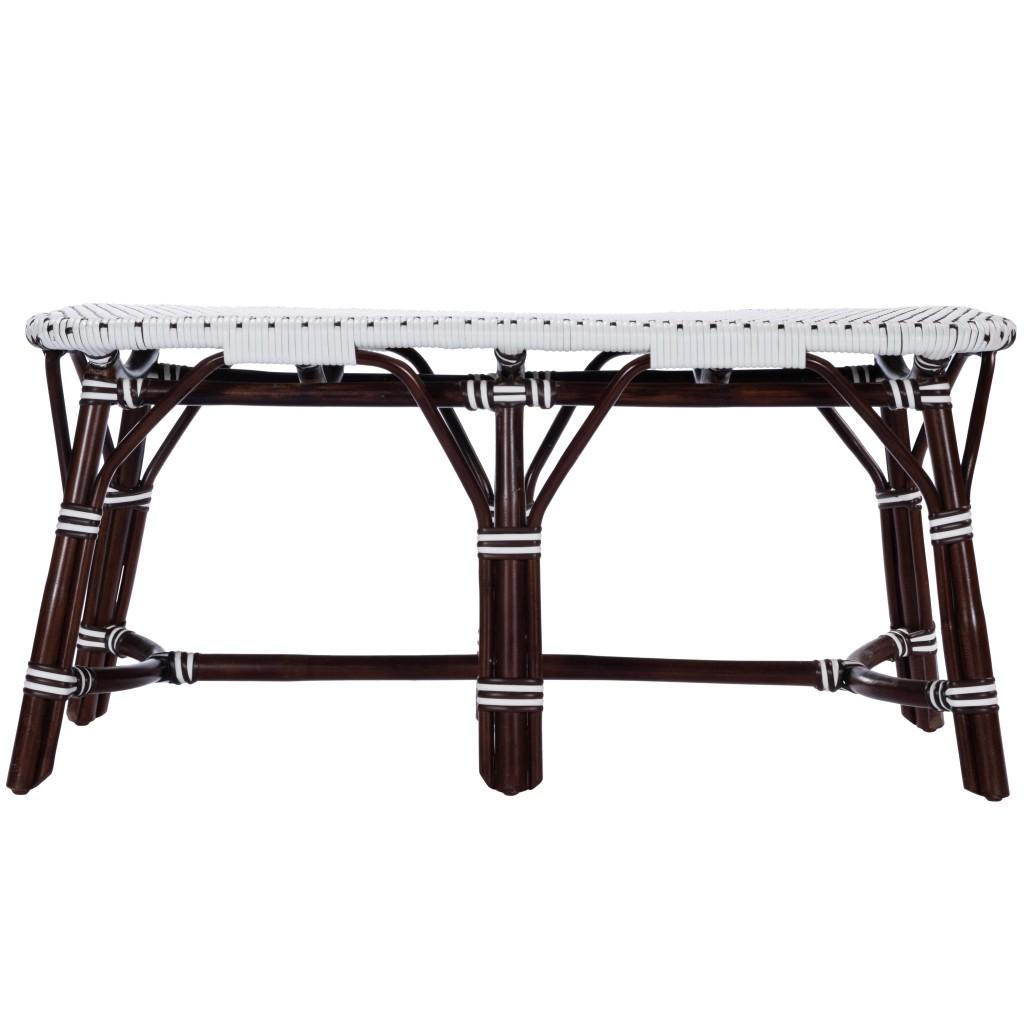 Dark Brown and White Rattan Bench