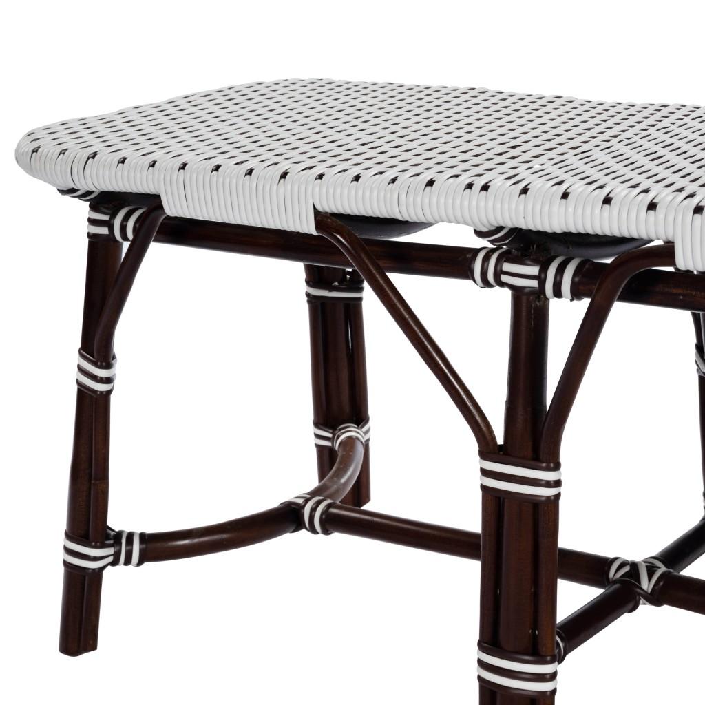 Dark Brown and White Rattan Bench