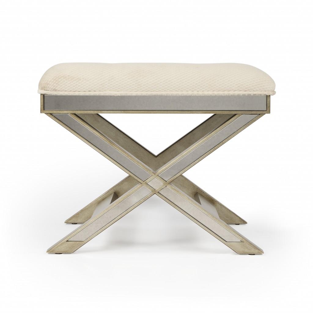 Mirrored X Frame Vanity Stool