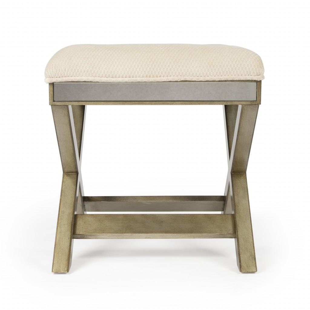 Mirrored X Frame Vanity Stool