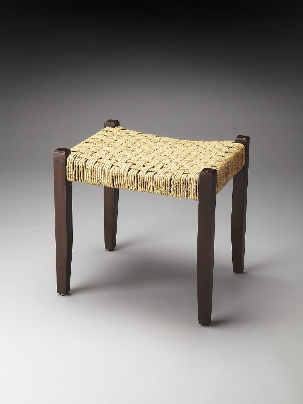 Solid Wood and Woven Jute Stool