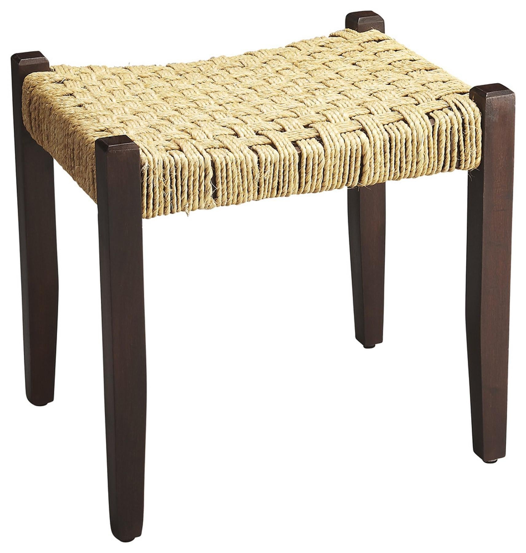 Solid Wood and Woven Jute Stool