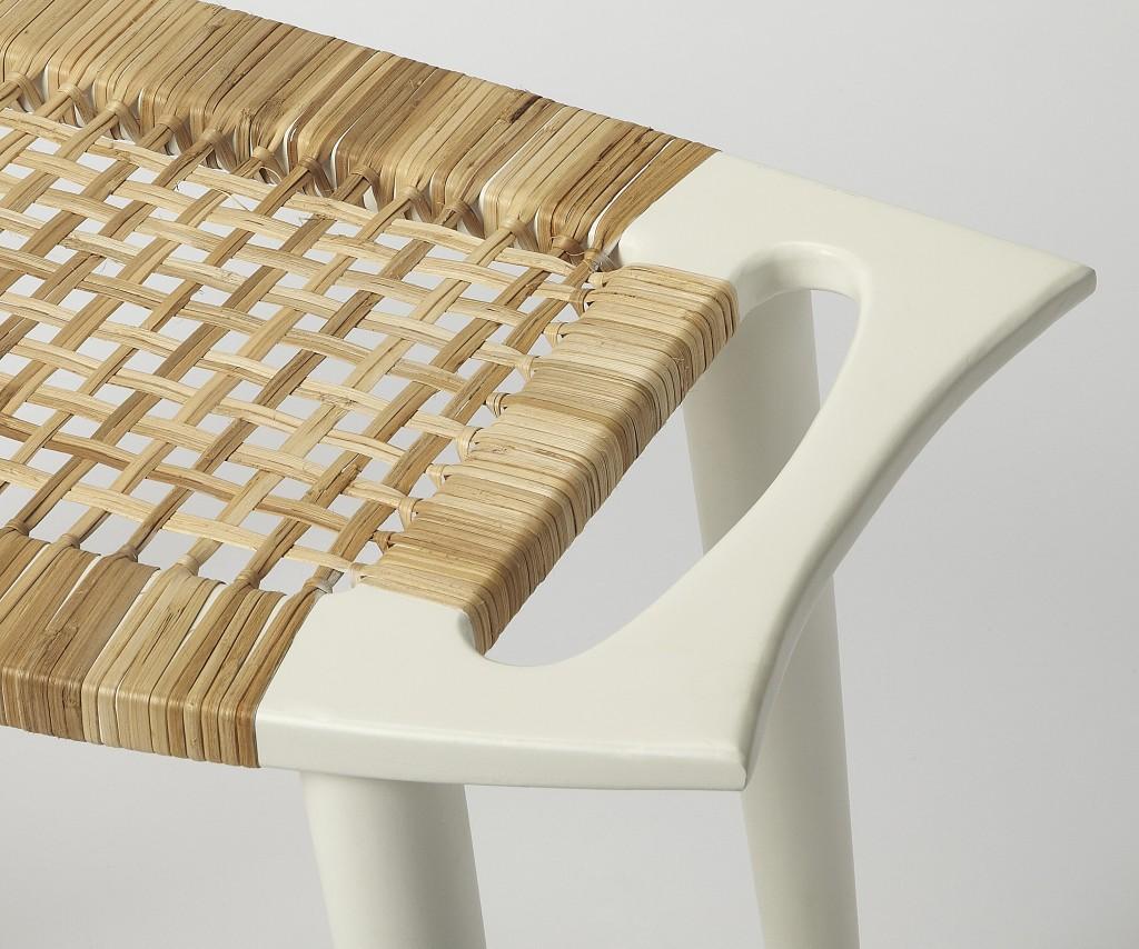 White and Natural Cane Woven Stool