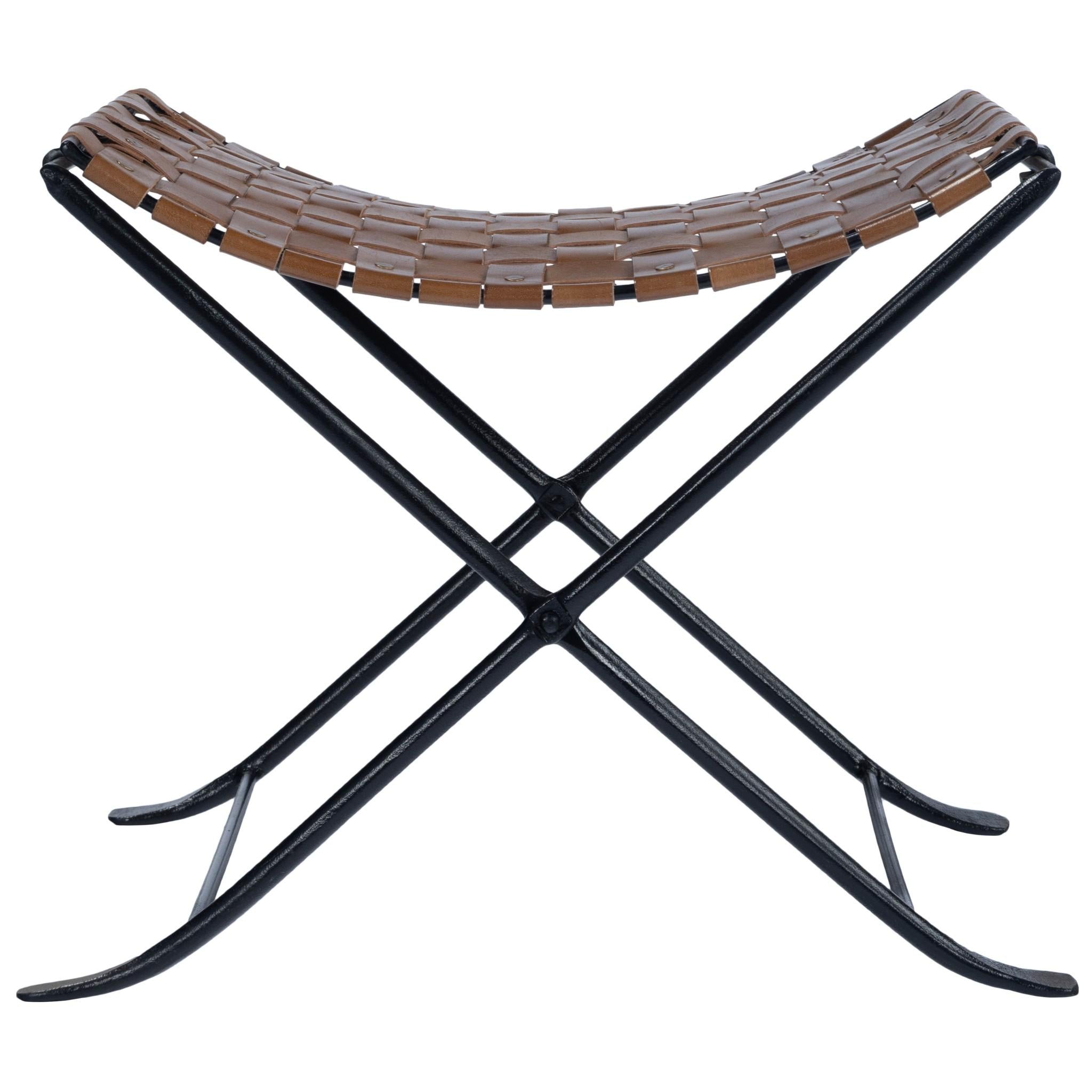 Brown Leather Weave Stool