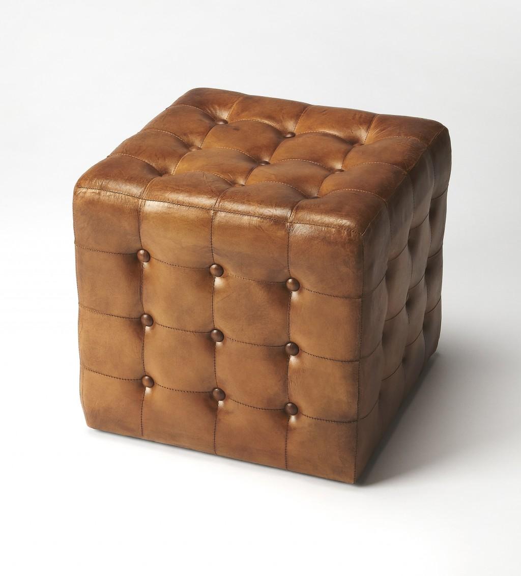 Stately Brown Leather Tufted Ottoman