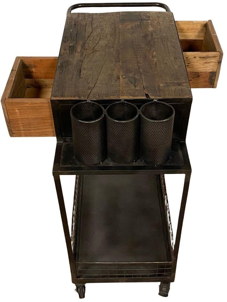 Rolling Rustic Black and Natural Bar Cart