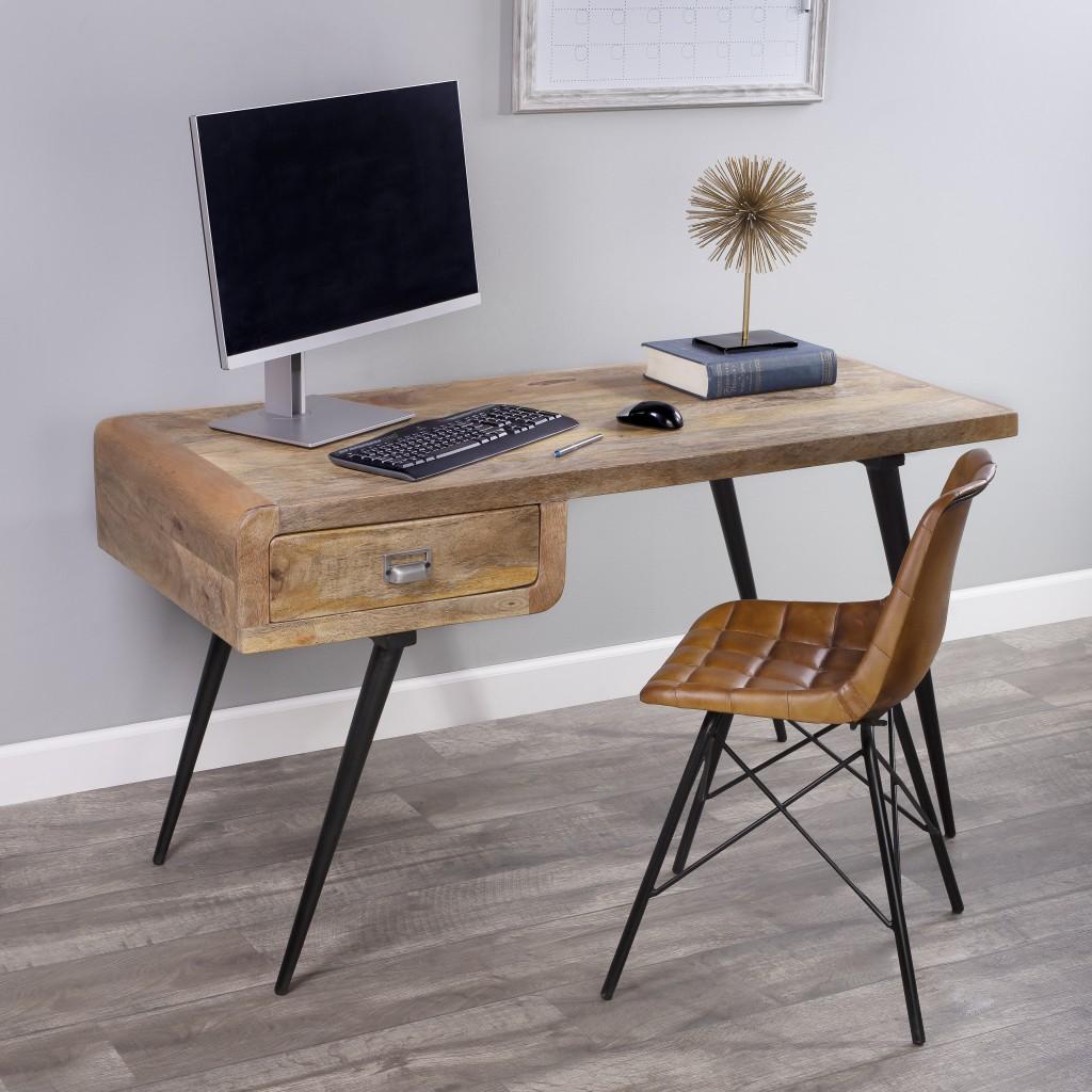 Natural Wood and Metal Desk