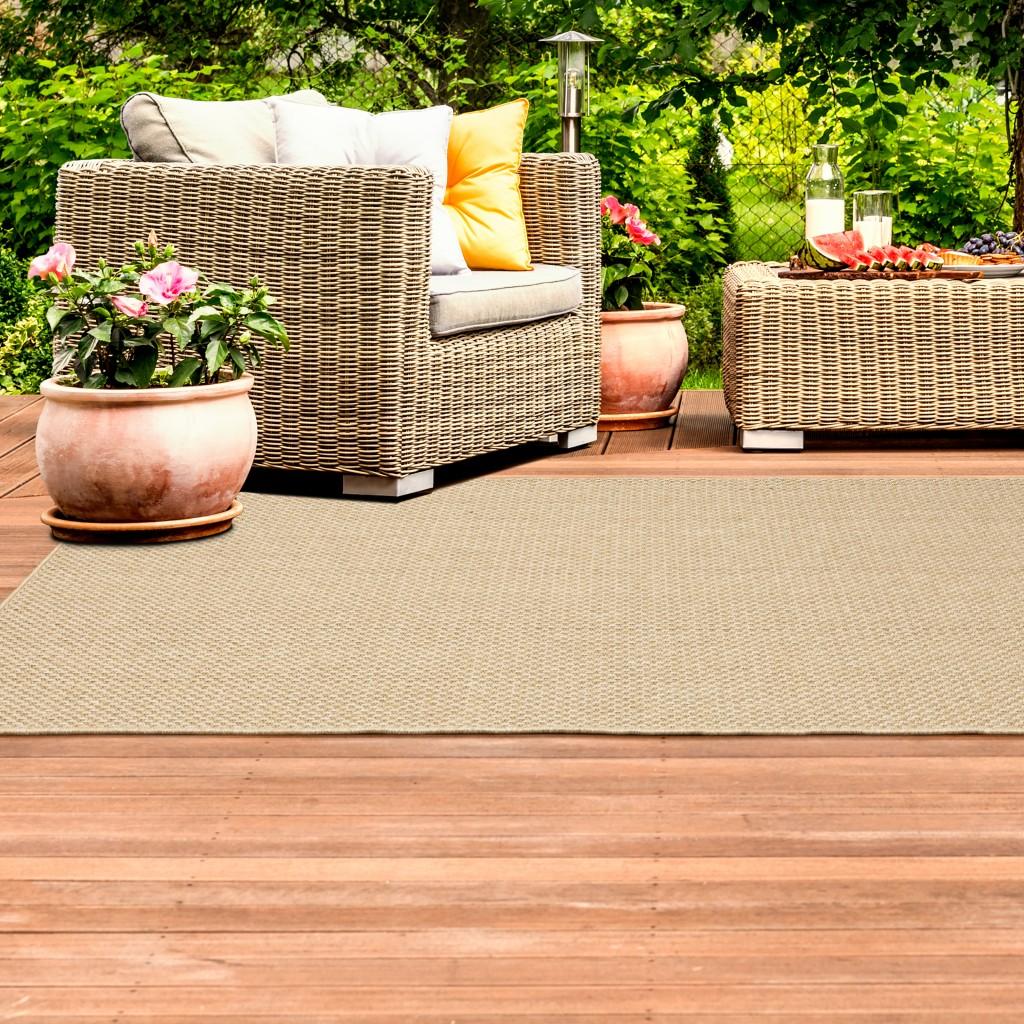 5’x8’ Solid Sand Beige Indoor Outdoor Area Rug