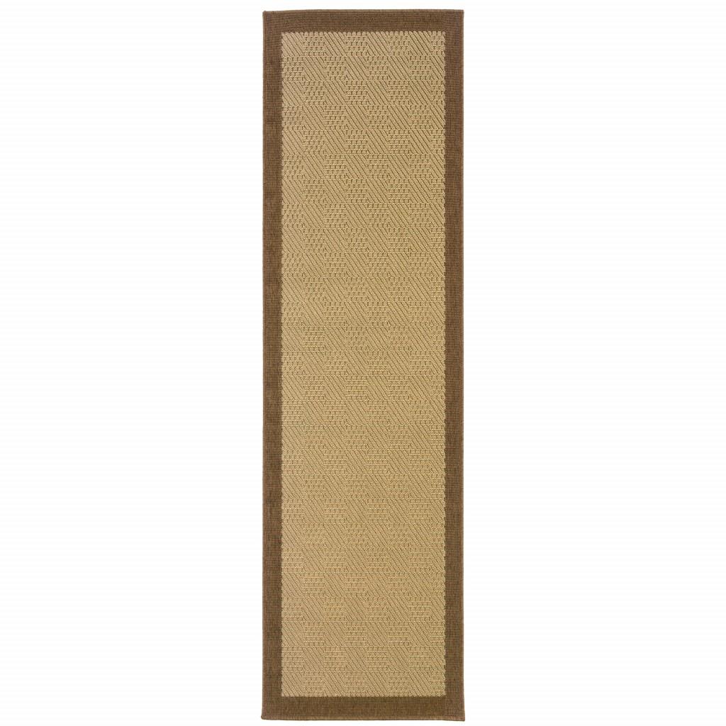 2’x8’ Beige and Brown Plain Indoor Outdoor Runner Rug