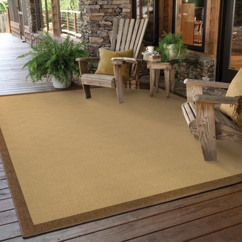 5’x8’ Beige and Brown Plain Indoor Outdoor Area Rug