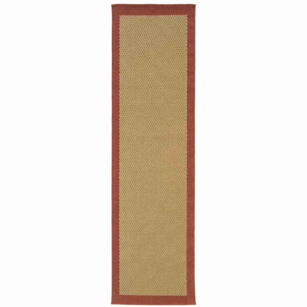 2’x8’ Beige and Red Plain Indoor Outdoor Runner Rug