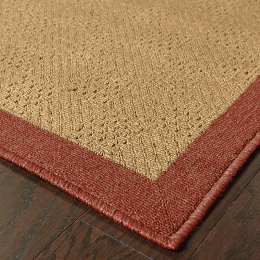 5’x8’ Beige and Red Plain Indoor Outdoor Area Rug