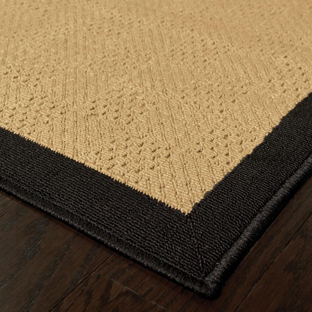 2’x8’ Beige and Black Plain Indoor Outdoor Runner Rug