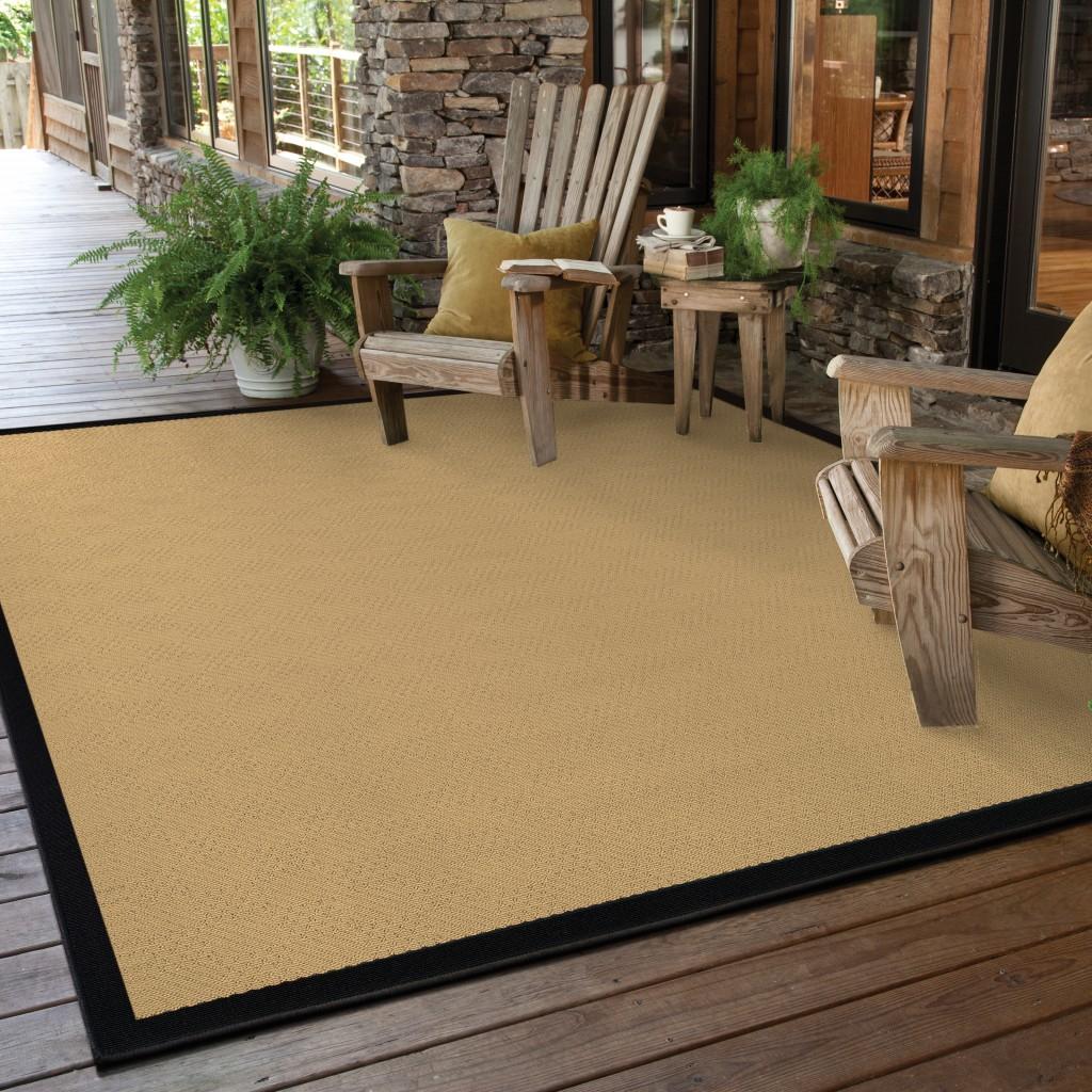 3' x 5' Beige and Black Plain Indoor Outdoor Area Rug