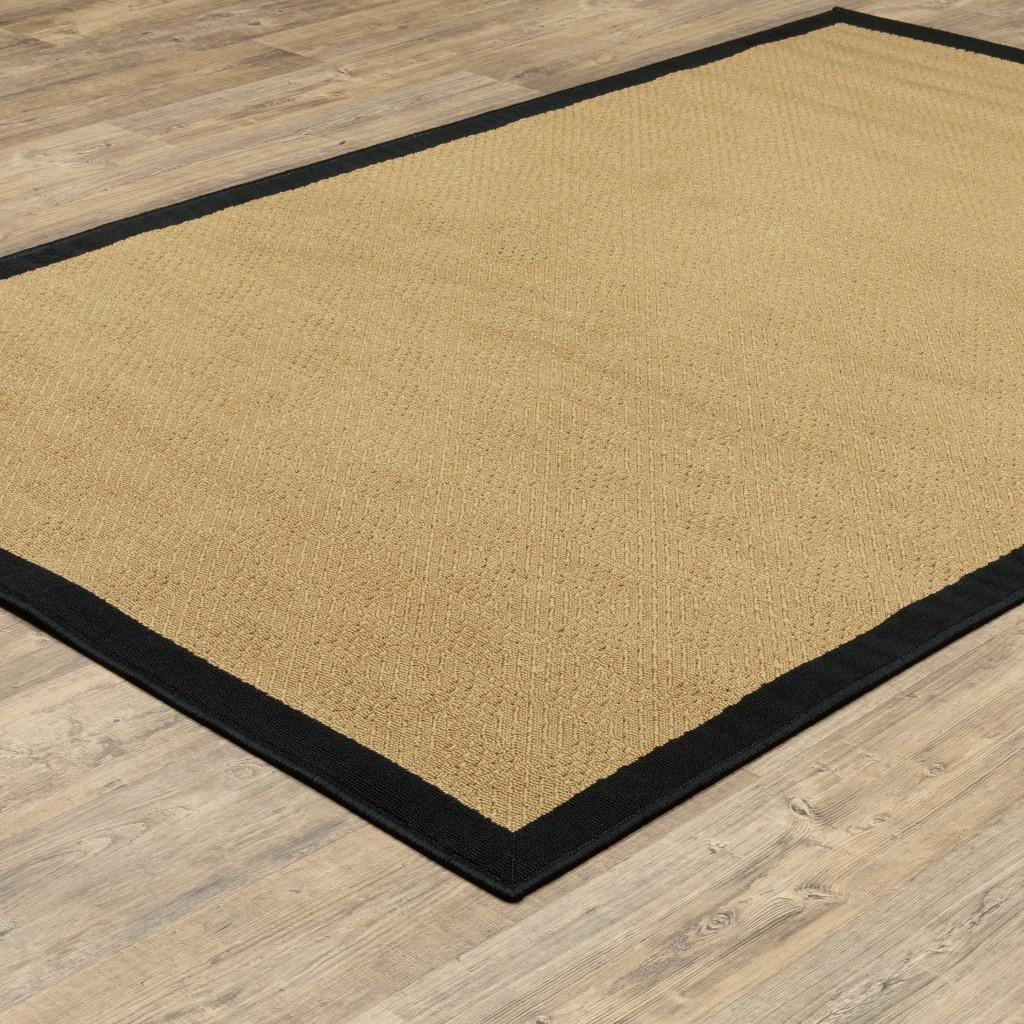 3' x 5' Beige and Black Plain Indoor Outdoor Area Rug