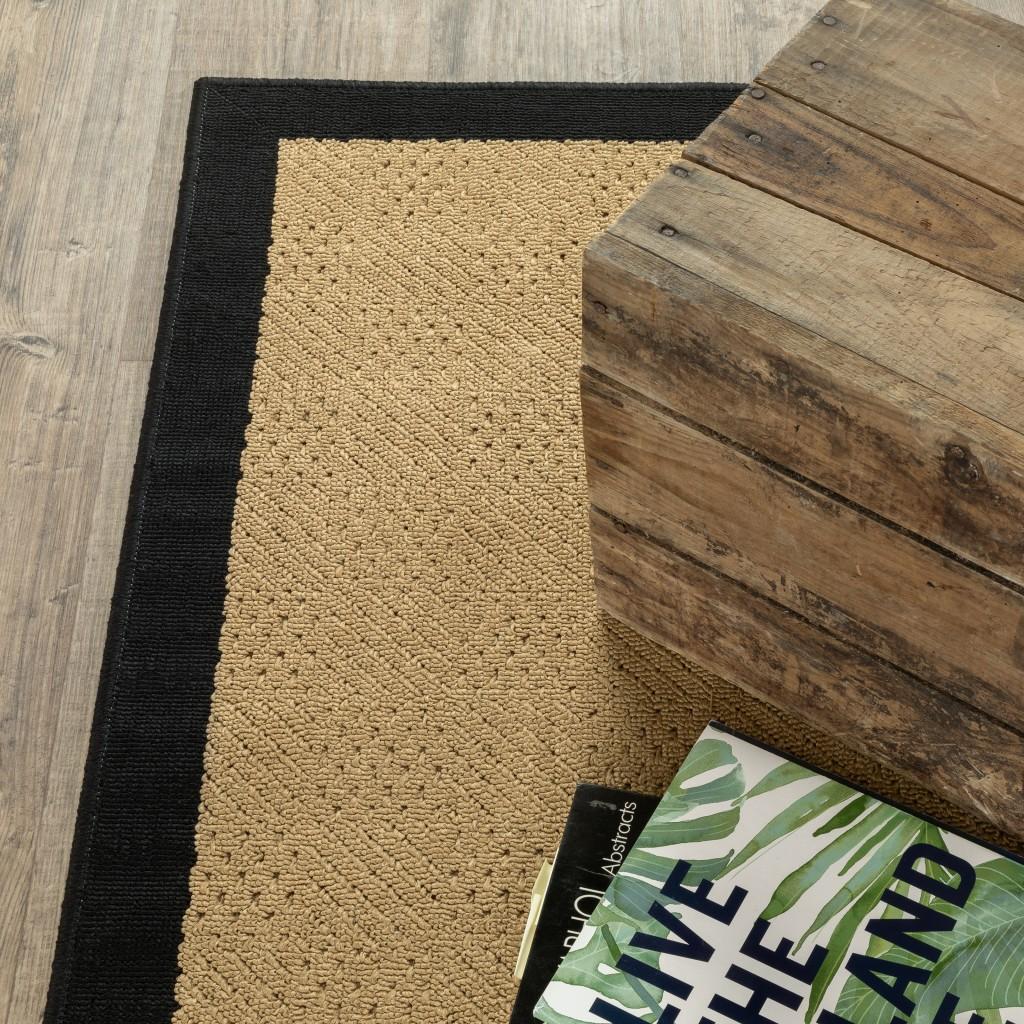 3' x 5' Beige and Black Plain Indoor Outdoor Area Rug