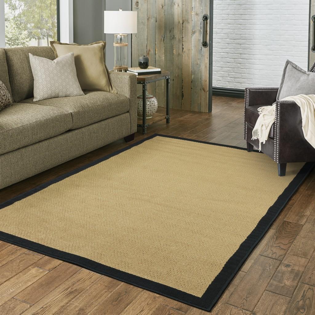 6’x9’ Beige and Black Plain Indoor Outdoor Area Rug