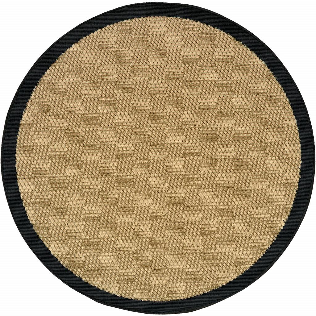 8’ Round Beige and Black Plain Indoor Outdoor Area Rug