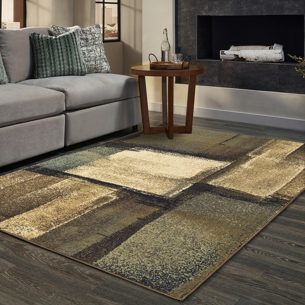 3’x5’ Brown and Beige Distressed Blocks Area Rug