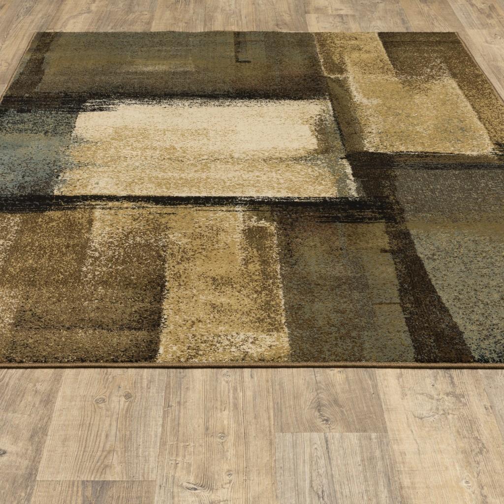 8’x10’ Brown and Beige Distressed Blocks Area Rug