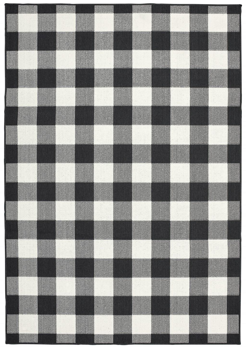 9’x13’ Black and Ivory Gingham Indoor Outdoor Area Rug