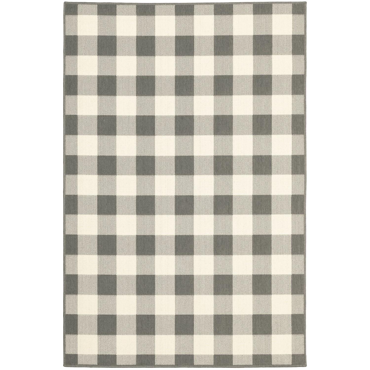 5’x8’ Gray and Ivory Gingham Indoor Outdoor Area Rug