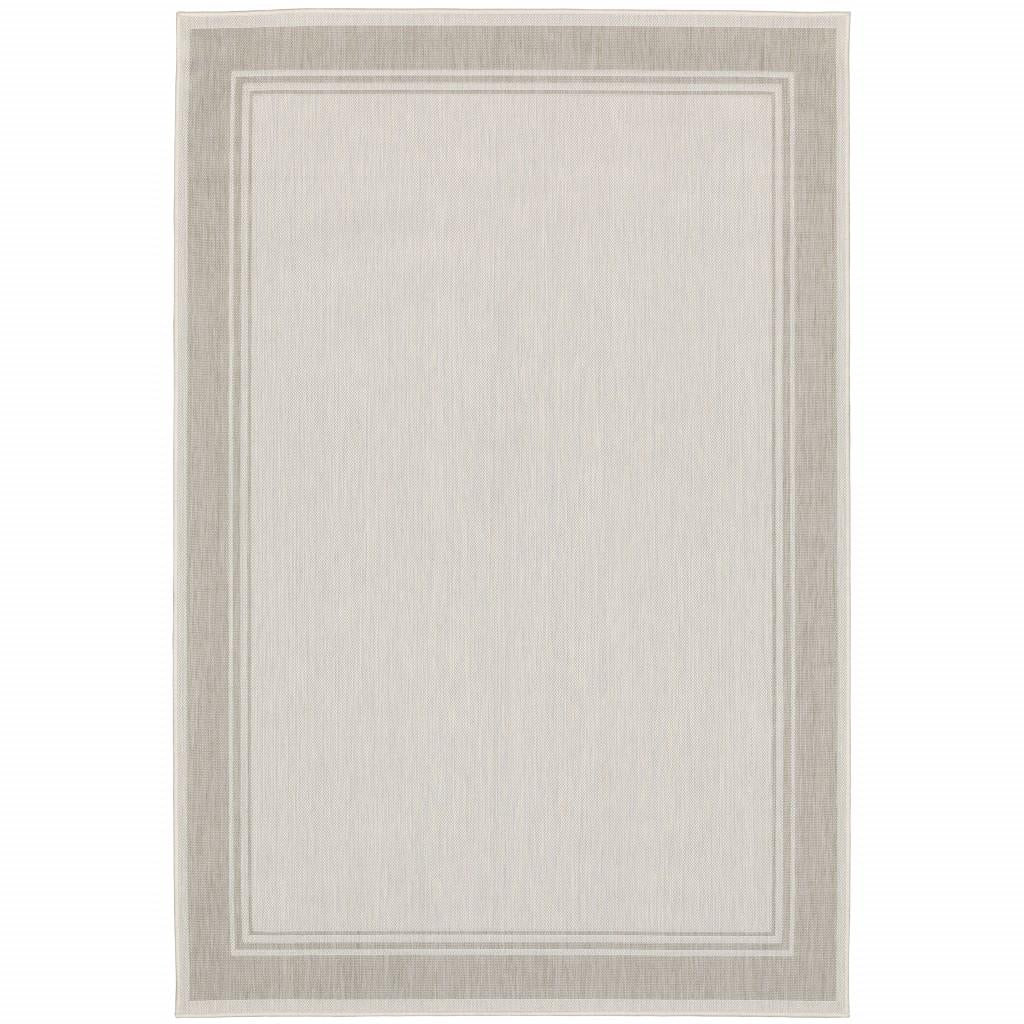 7’x9’ Ivory and Gray Bordered Indoor Outdoor Area Rug