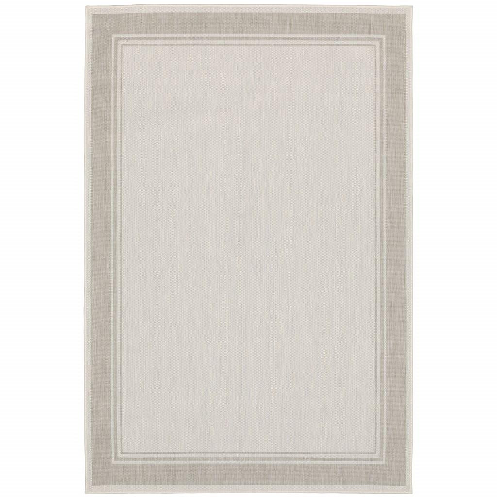 10’x13’ Ivory and Gray Bordered Indoor Outdoor Area Rug