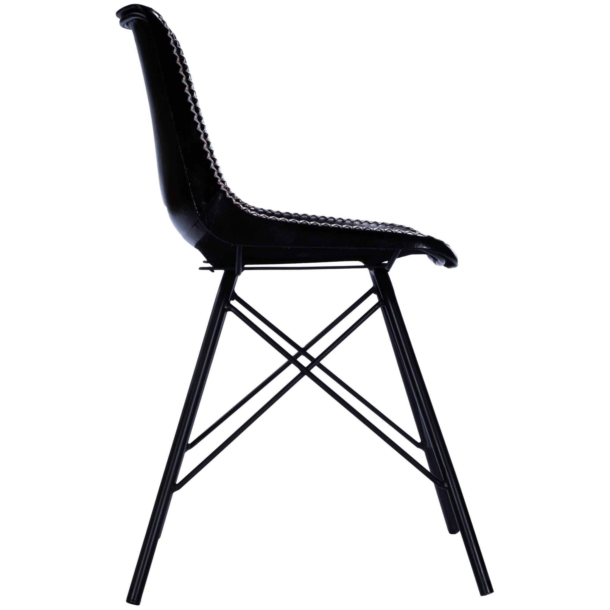 Black Contrast Stitch Leather Dining Chair