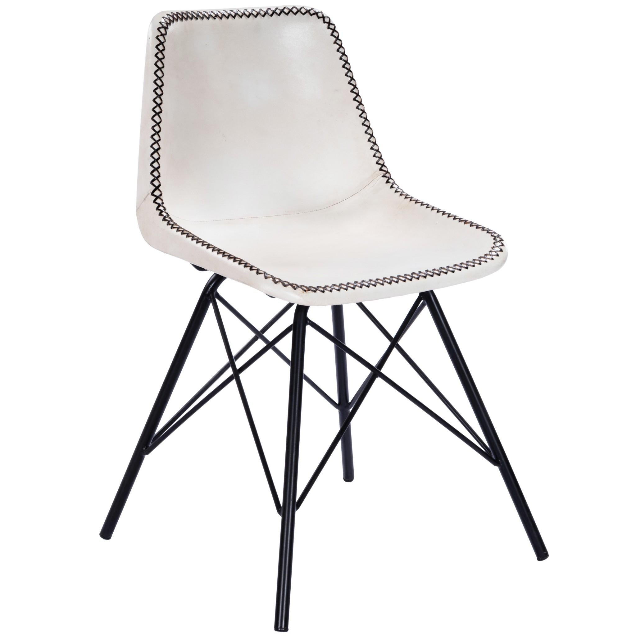 White Contrast Stitch Leather Dining Chair