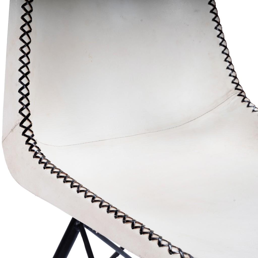 White Contrast Stitch Leather Dining Chair