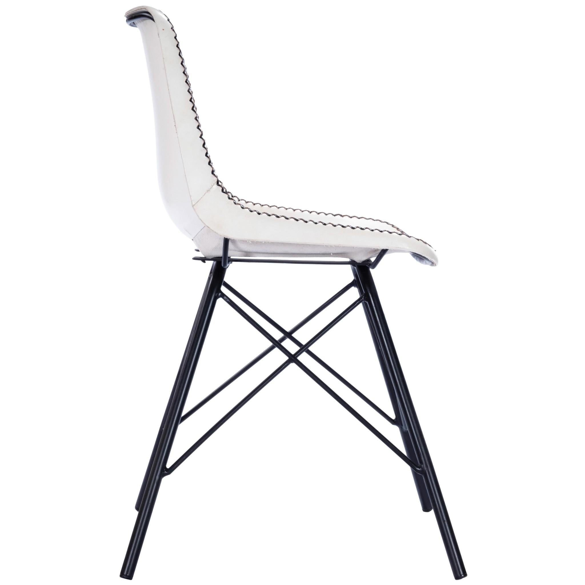 White Contrast Stitch Leather Dining Chair