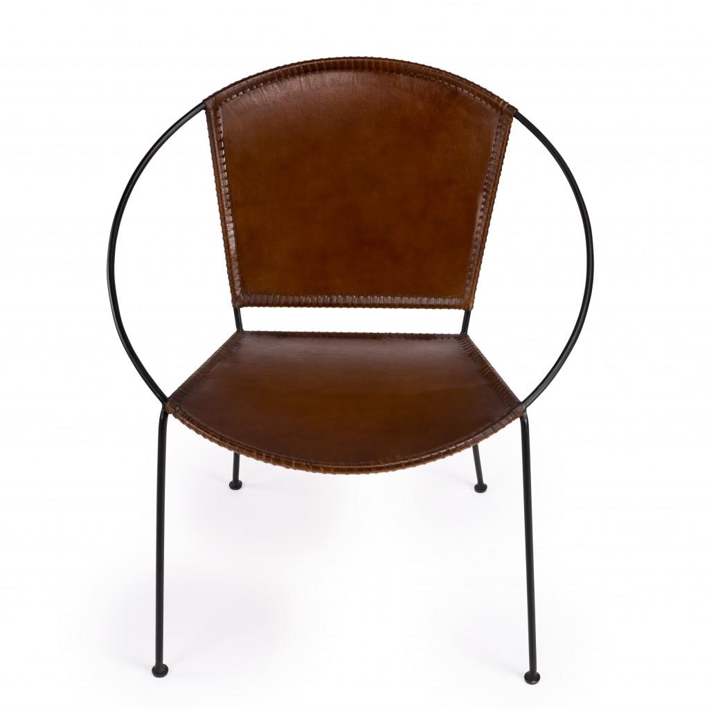 Modern Ring Shape Brown Leather Accent Chair