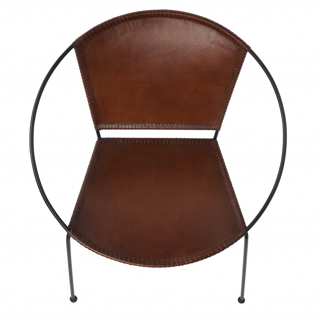 Modern Ring Shape Brown Leather Accent Chair