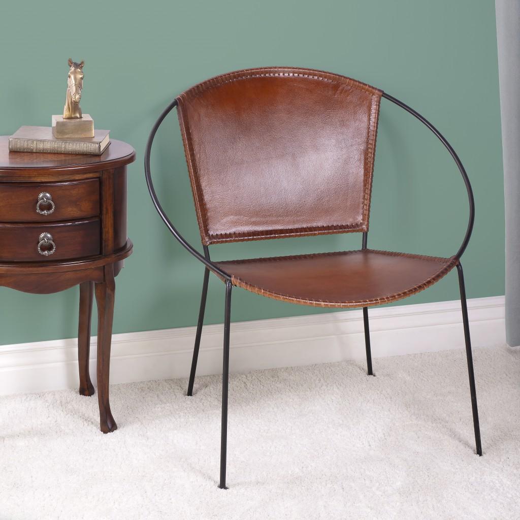 Modern Ring Shape Brown Leather Accent Chair