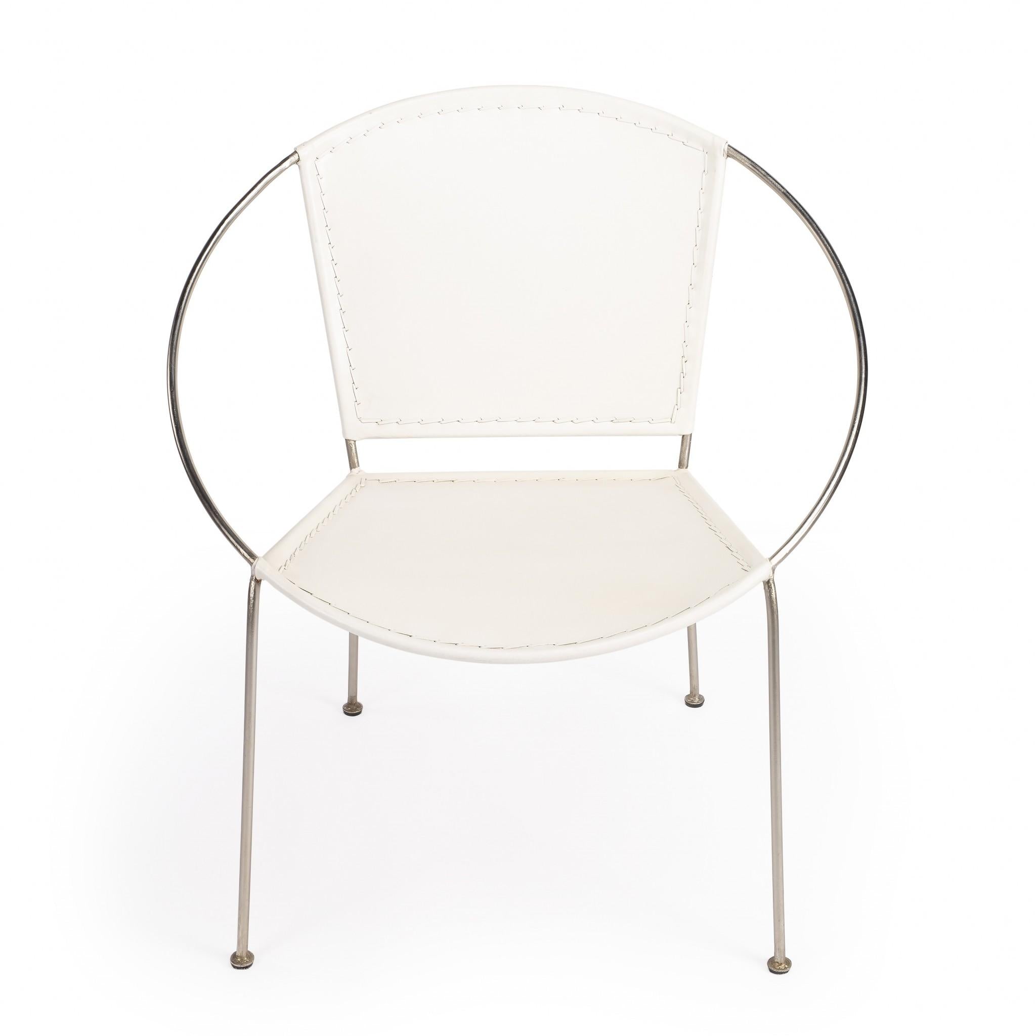 Modern Ring Shape White Leather Accent Chair